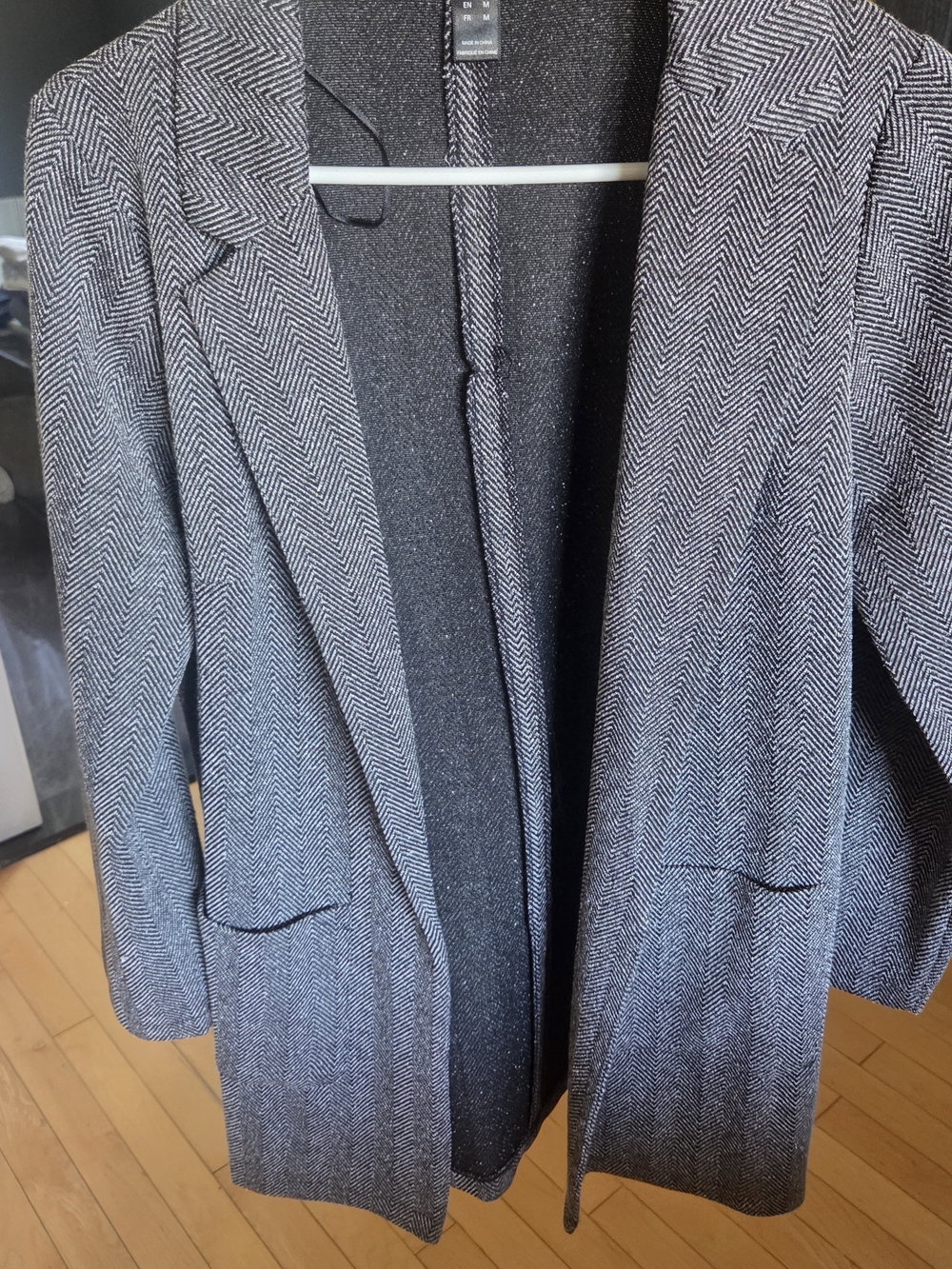 Streetwear Society Black and White Herringbone Open Blazer